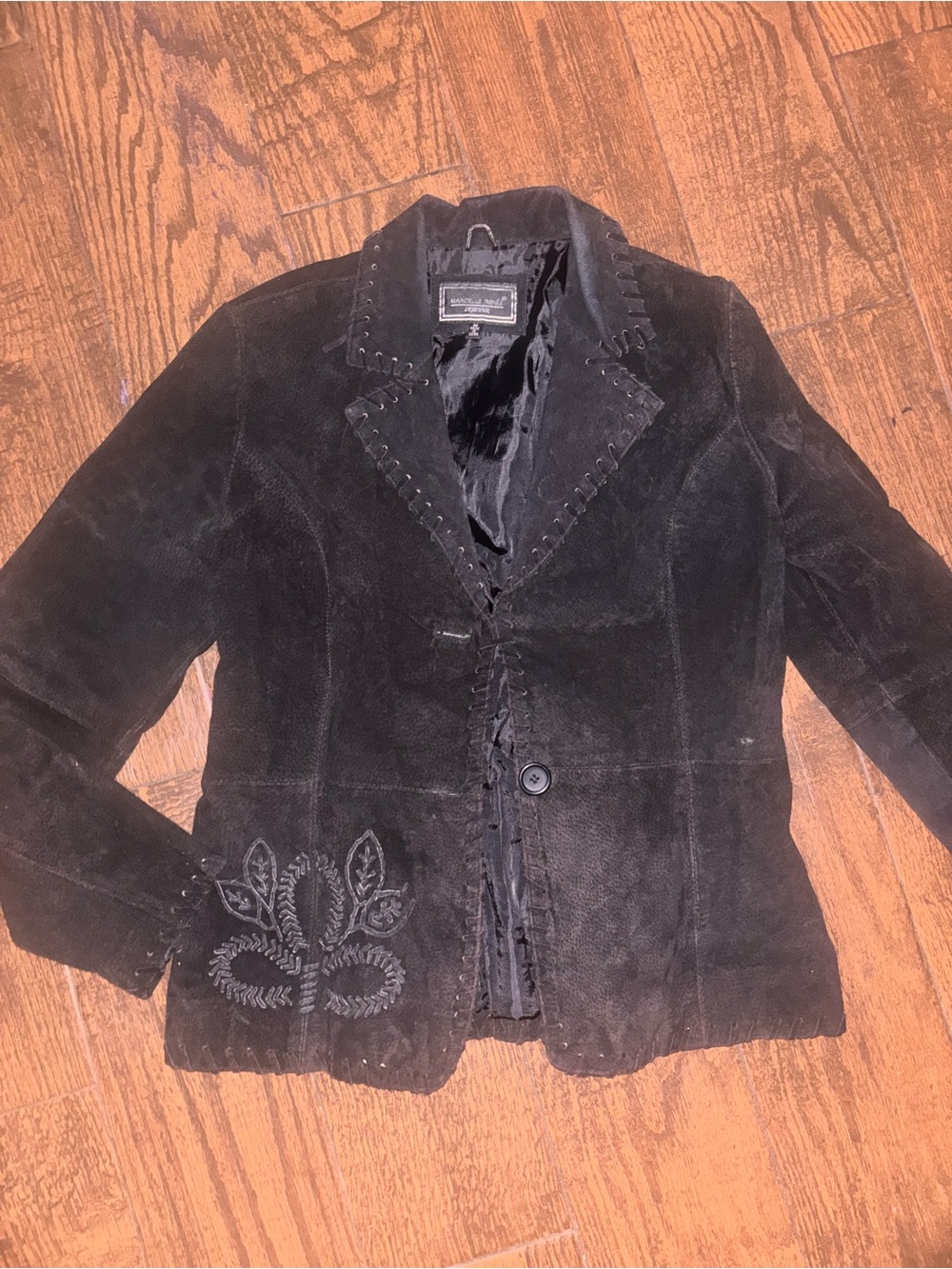 Black Suede Embroidered Blazer Jacket